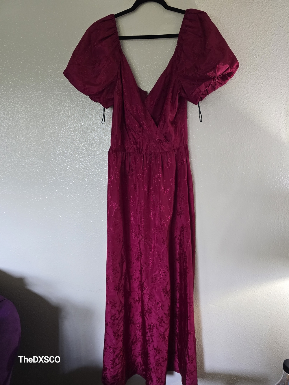 Fuchsia Puff Sleeve V-Neck Maxi Dress
